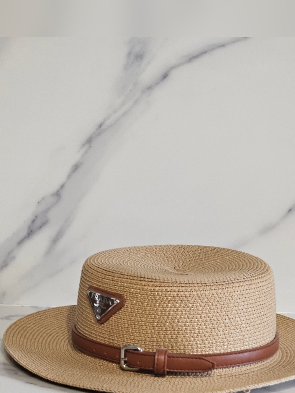 Gorgeous Natural Straw Boater Hat with Brown Trim - Picture 2 of 2
